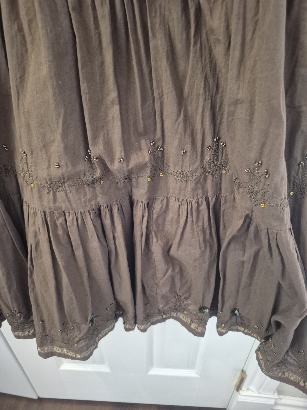 Vintage Brown Embroidered Boho Prairie Dress 18ptp - Picture 3 of 7